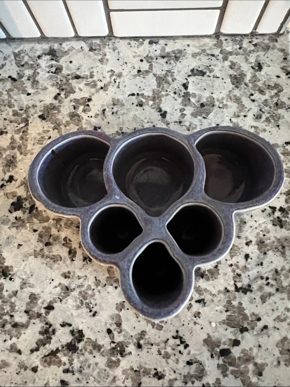 Bay Pottery Purple Ceramic 6 -Compartment Organizer Candlepot 3x5